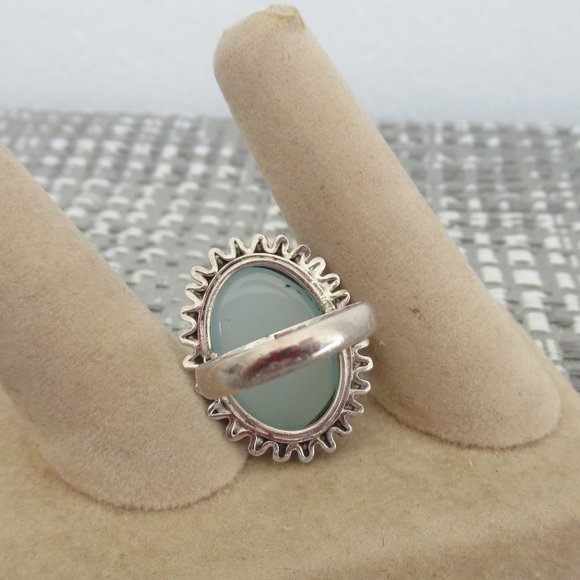 925 Silver 15mm Oval Chalcedony Cocktail Ring Sz 6 New - Picture 5 of 7
